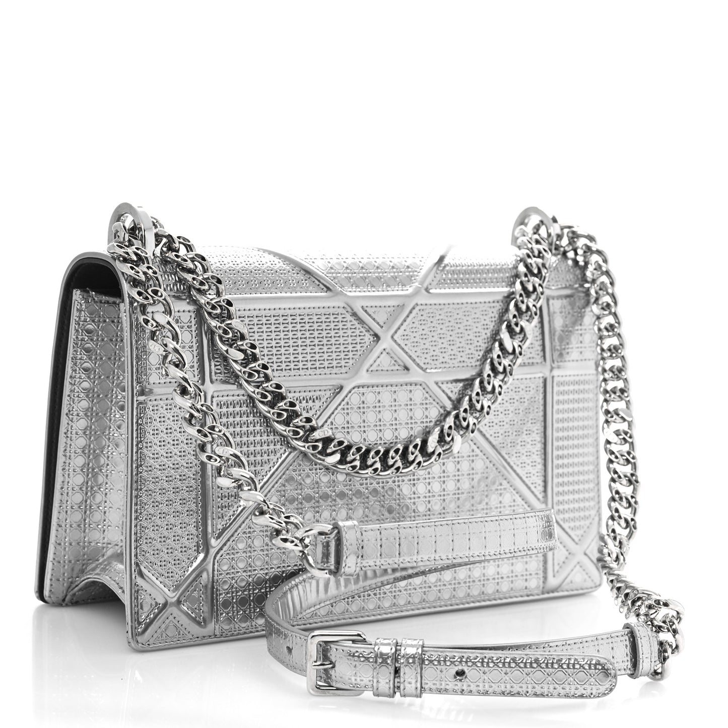 Metallic Patent Micro-Cannage Medium Diorama Flap Bag Silver