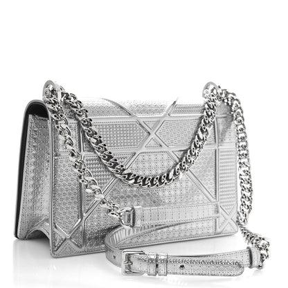 Christian Dior Metallic Patent Micro-Cannage Medium Diorama Flap Bag Silver 3 of 8