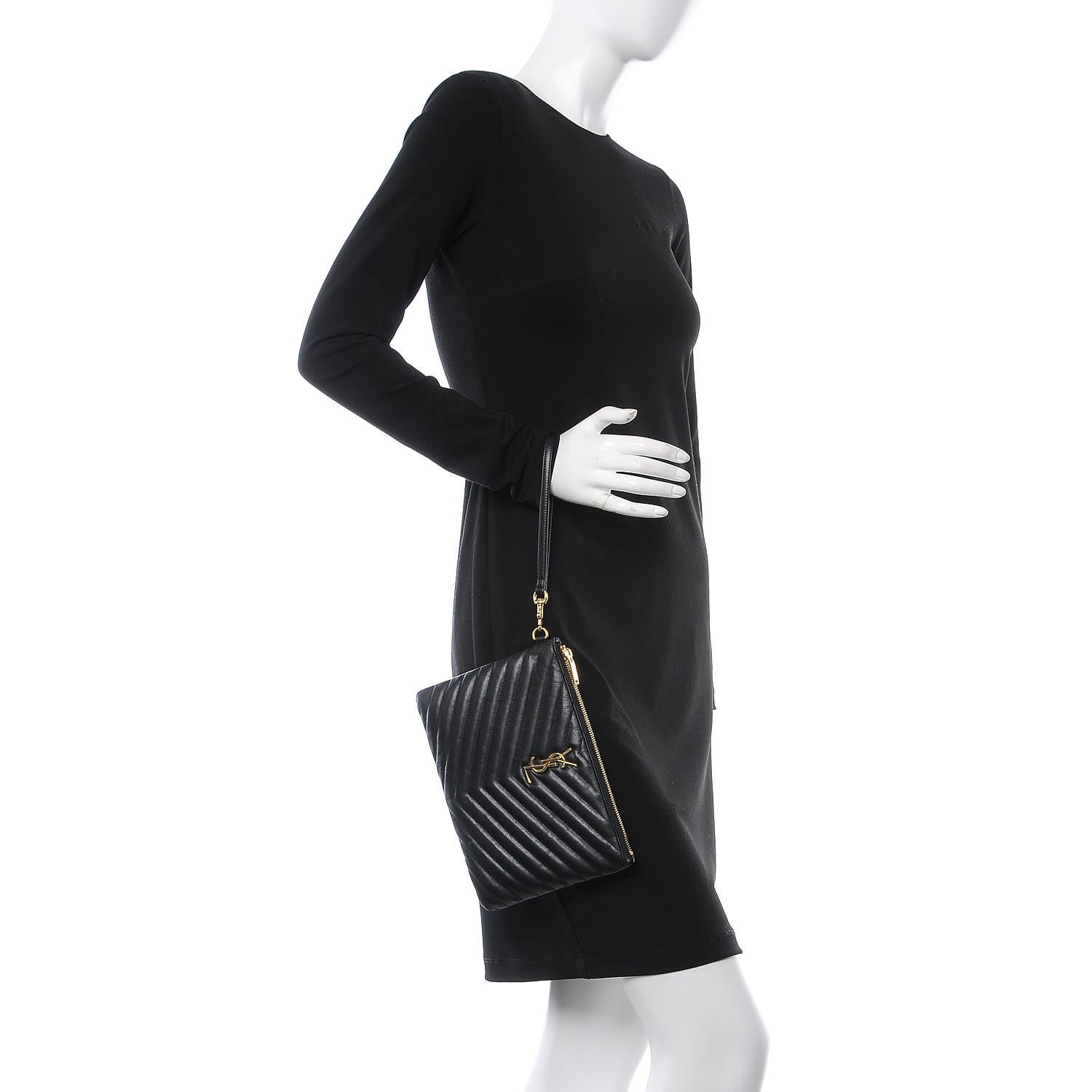 Saint Laurent Calfskin Matelasse Chevron Monogram A5 Wristlet Black 2 of 7