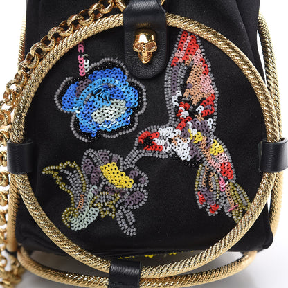 Alexander McQueen Satin Embroidered Drawstring Bag Black 8 of 8
