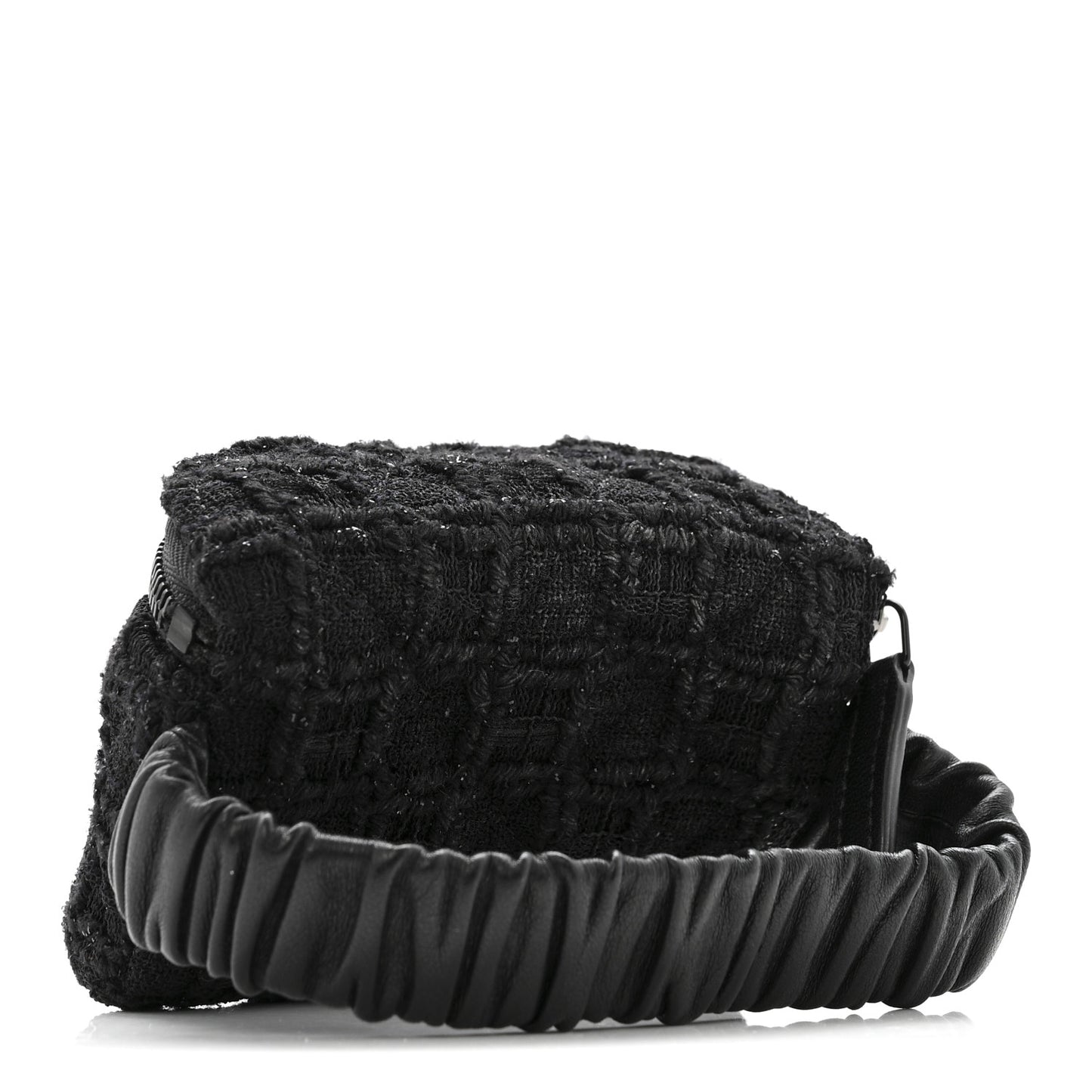 Tweed Lambskin Quilted Arm Coin Purse Black
