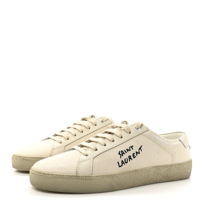 Saint Laurent Distressed Canvas Court Classic Sneakers 39 Panna 4 of 11