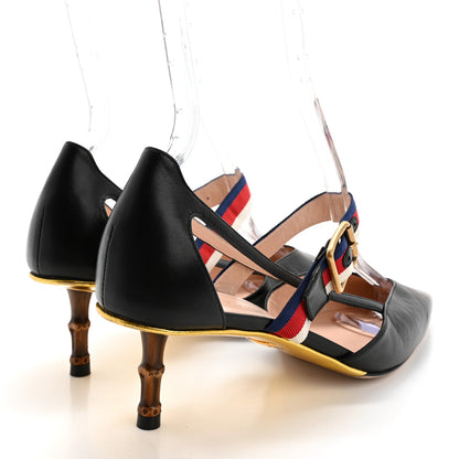 Gucci Malaga Kid Grosgrain Sylvie Web Bamboo Low Heel Pumps 38 Black 4 of 12