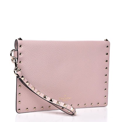 Valentino Garavani Pebbled Calfskin Medium Rockstud Envelope Flat Wristlet Pouch Water Rose 2 of 7