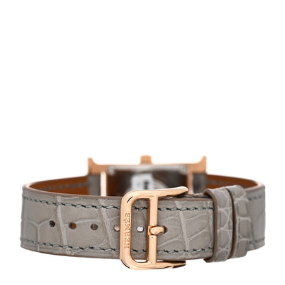 Hermes Stainless Steel Alligator Diamond Mother of Pearl 21mm Heure H Hour Quartz Watch Gris Perle 3 of 5