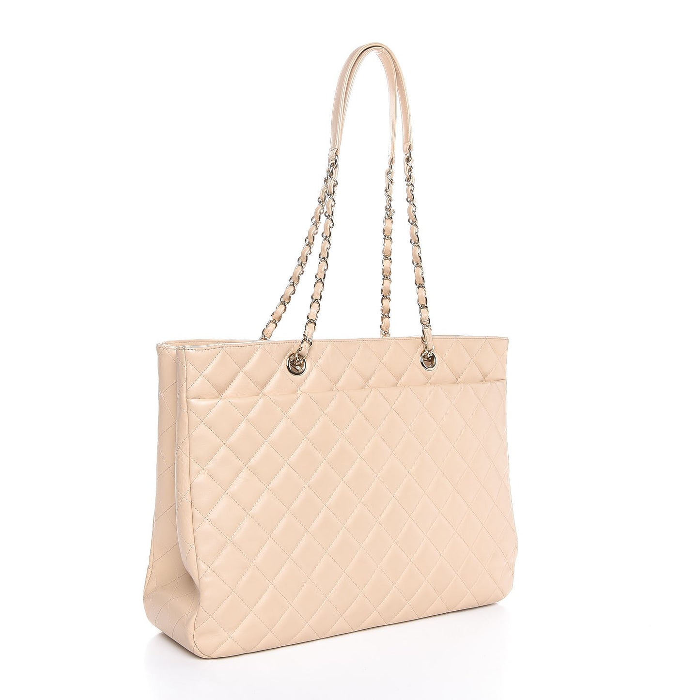 Calfskin Quilted Large CC Shopping Tote Beige