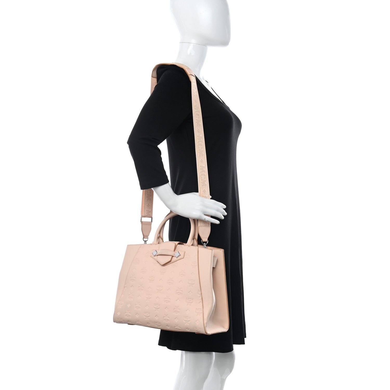 MCM Calfskin Ottomar Monogram Medium Essential Tote Bisque 2 of 11