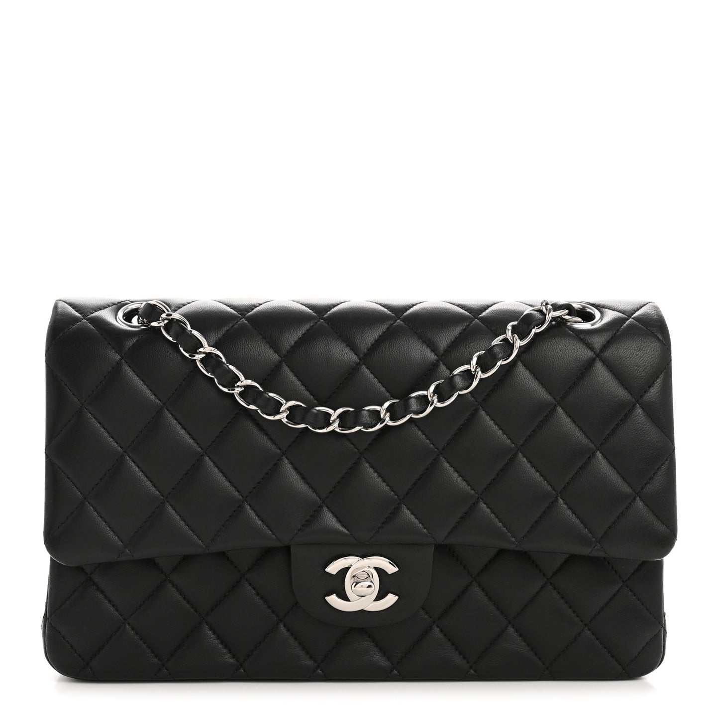 Lambskin Quilted Medium Double Flap Black