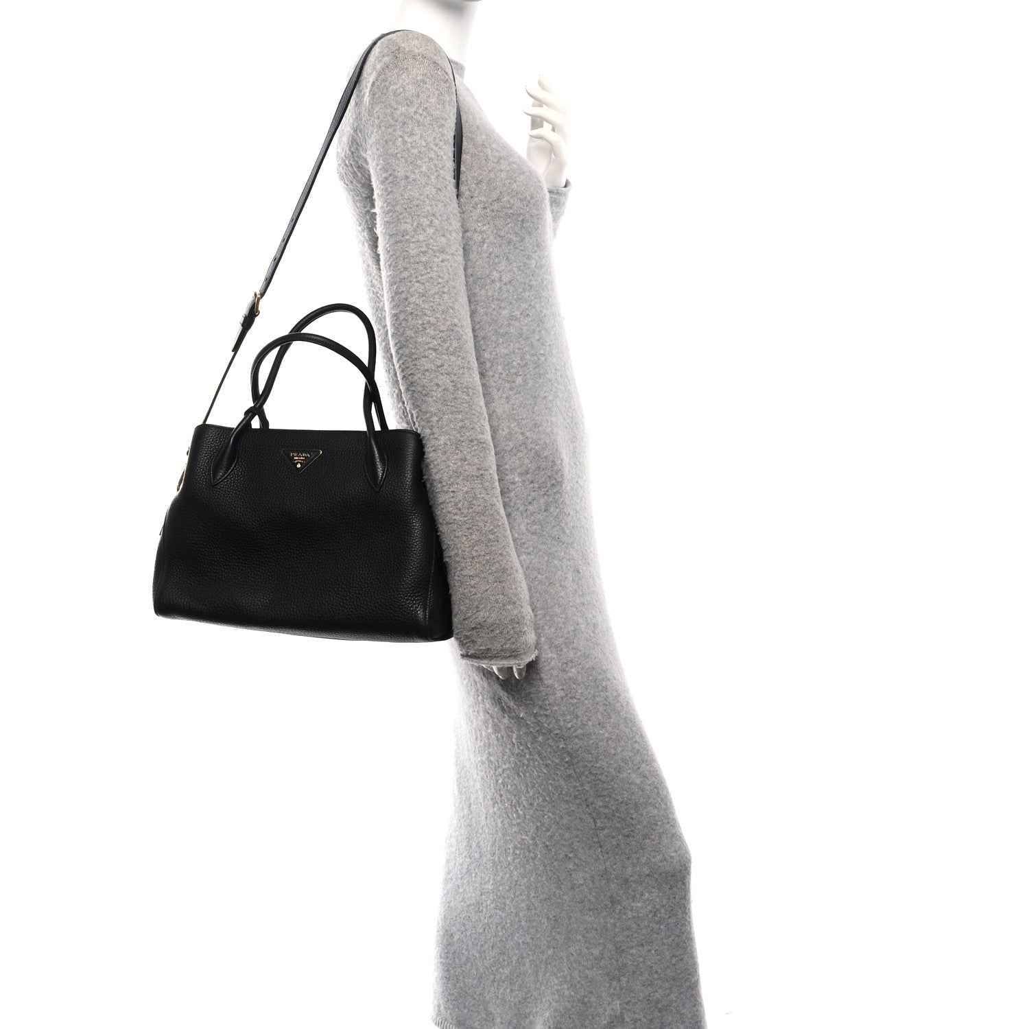 Prada Vitello Daino Soft Zippered Top Handle Bag Black 2 of 9