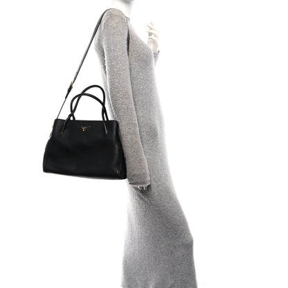 Prada Vitello Daino Soft Zippered Top Handle Bag Black 2 of 9