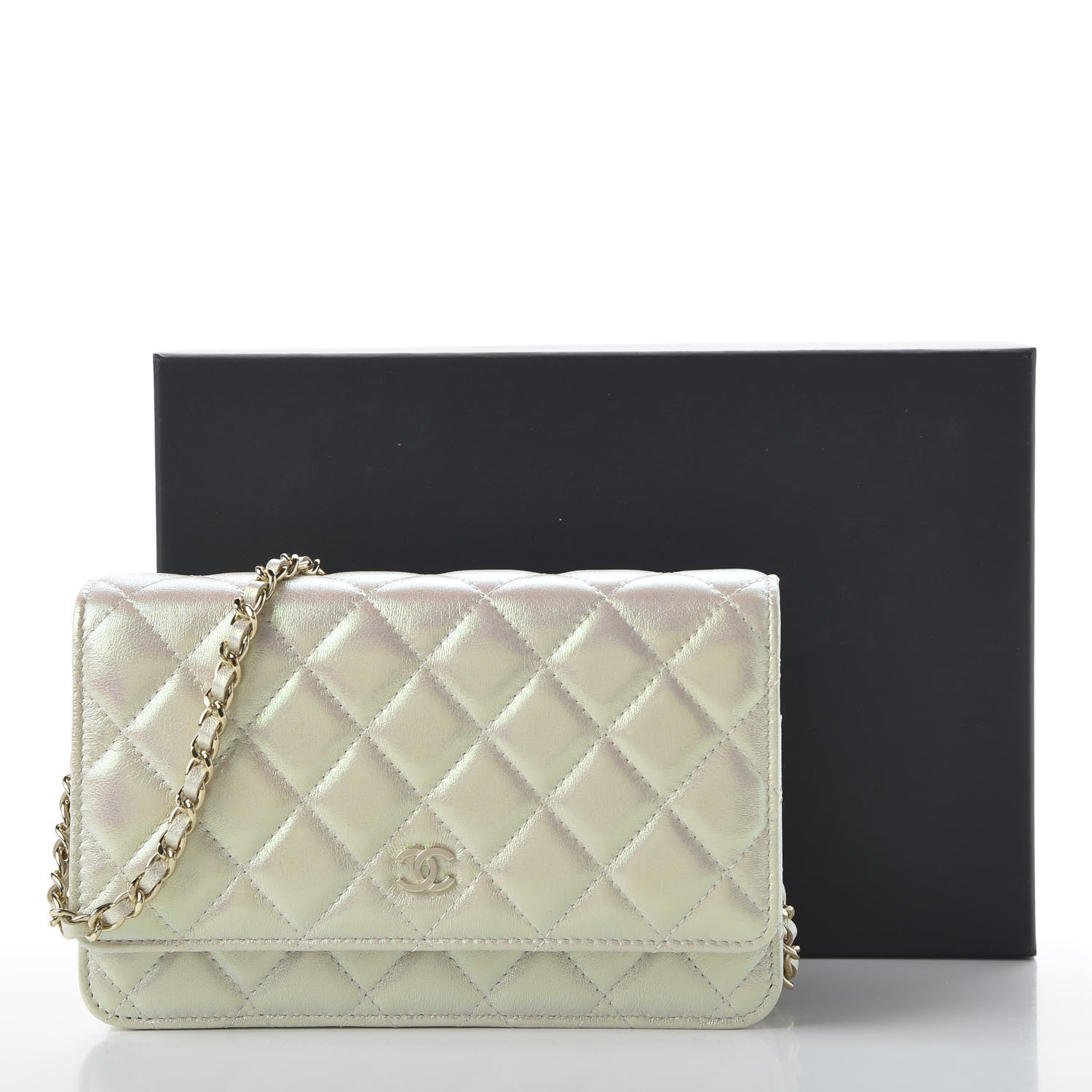 Chanel Iridescent Lambskin Quilted Wallet On Chain WOC Ivory 12 of 12