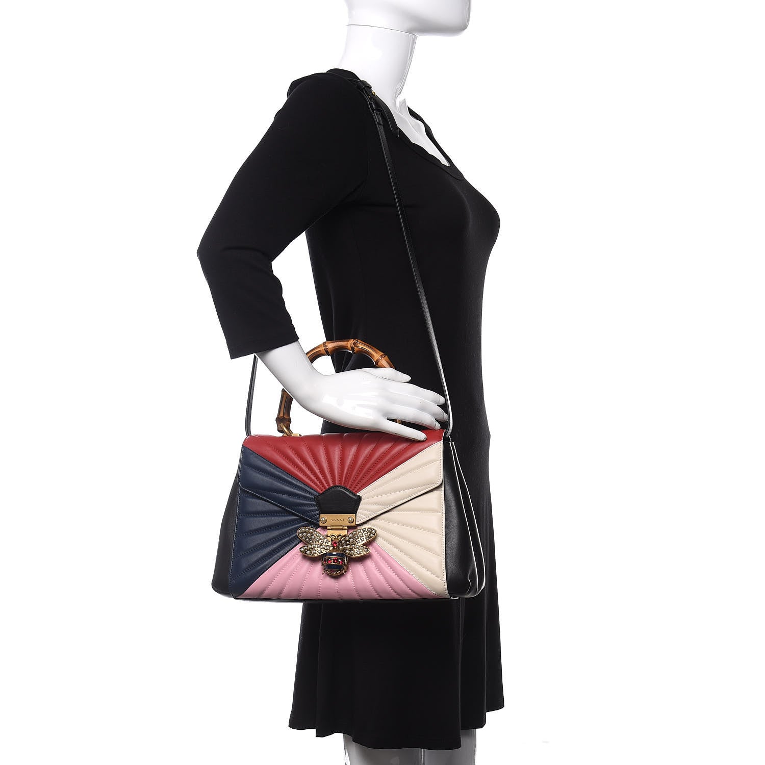 Gucci Calfskin Bamboo Trapuntata Queen Margaret Top Handle Bag Blue Agata Hibiscus Red Mystic White Sugar Pink 2 of 11