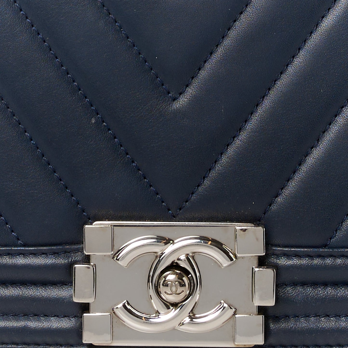 Lambskin Chevron Quilted New Medium Boy Flap Dark Navy Blue
