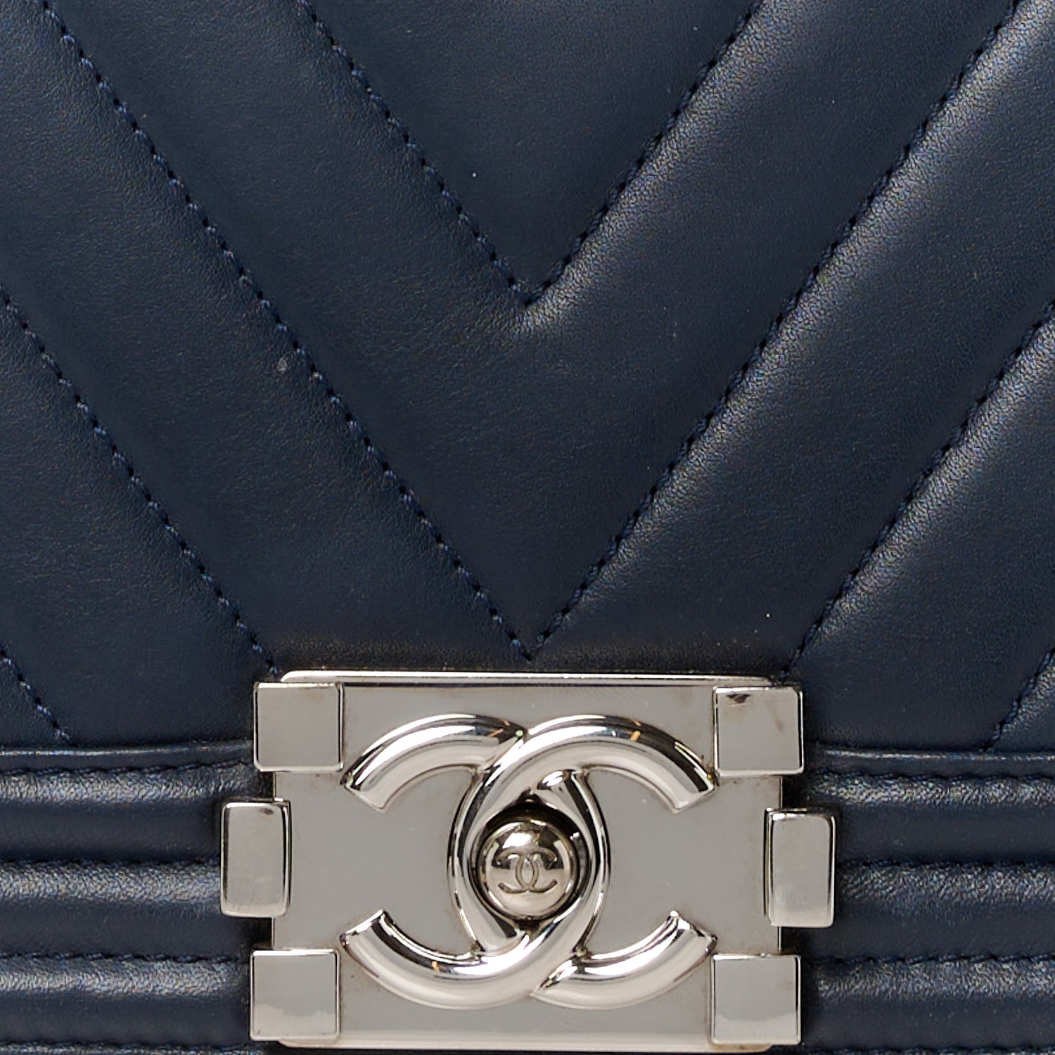 Chanel Lambskin Chevron Quilted New Medium Boy Flap Dark Navy Blue 8 of 10