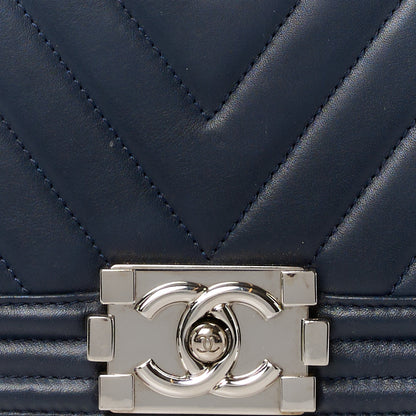 Chanel Lambskin Chevron Quilted New Medium Boy Flap Dark Navy Blue 8 of 10