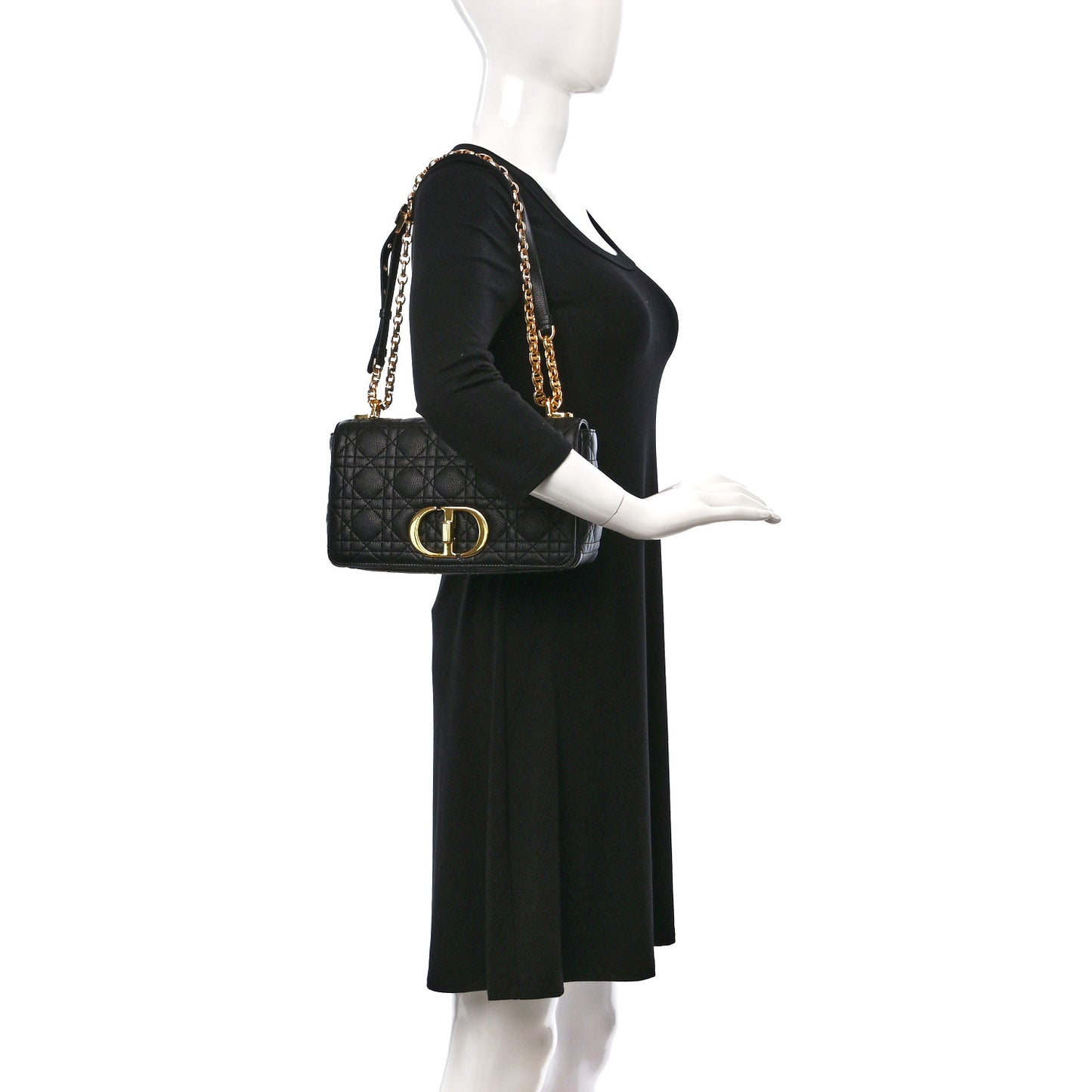 Calfskin Cannage Medium Caro Bag Black