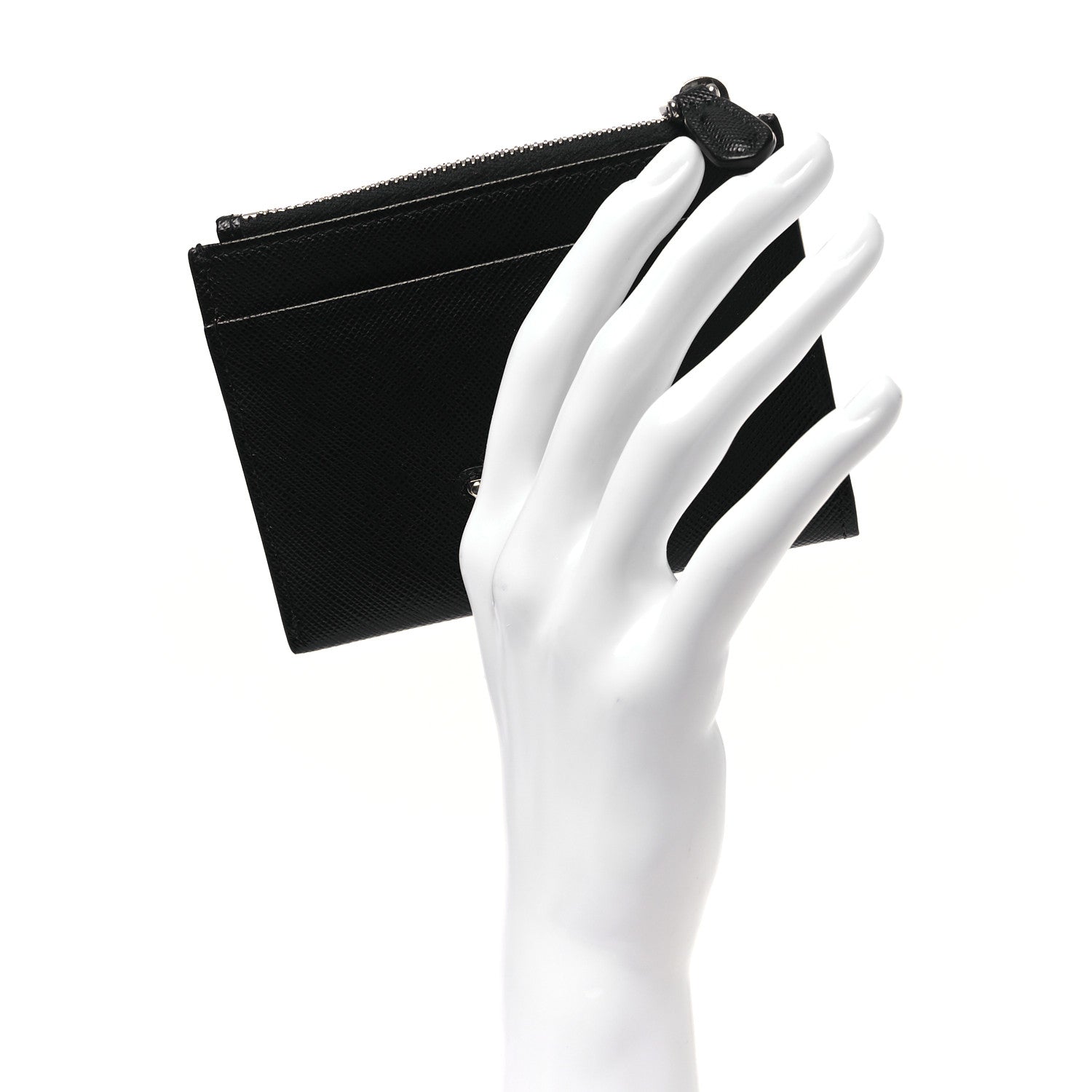 Prada Saffiano Triangle Zip Card Holder Black 3 of 20