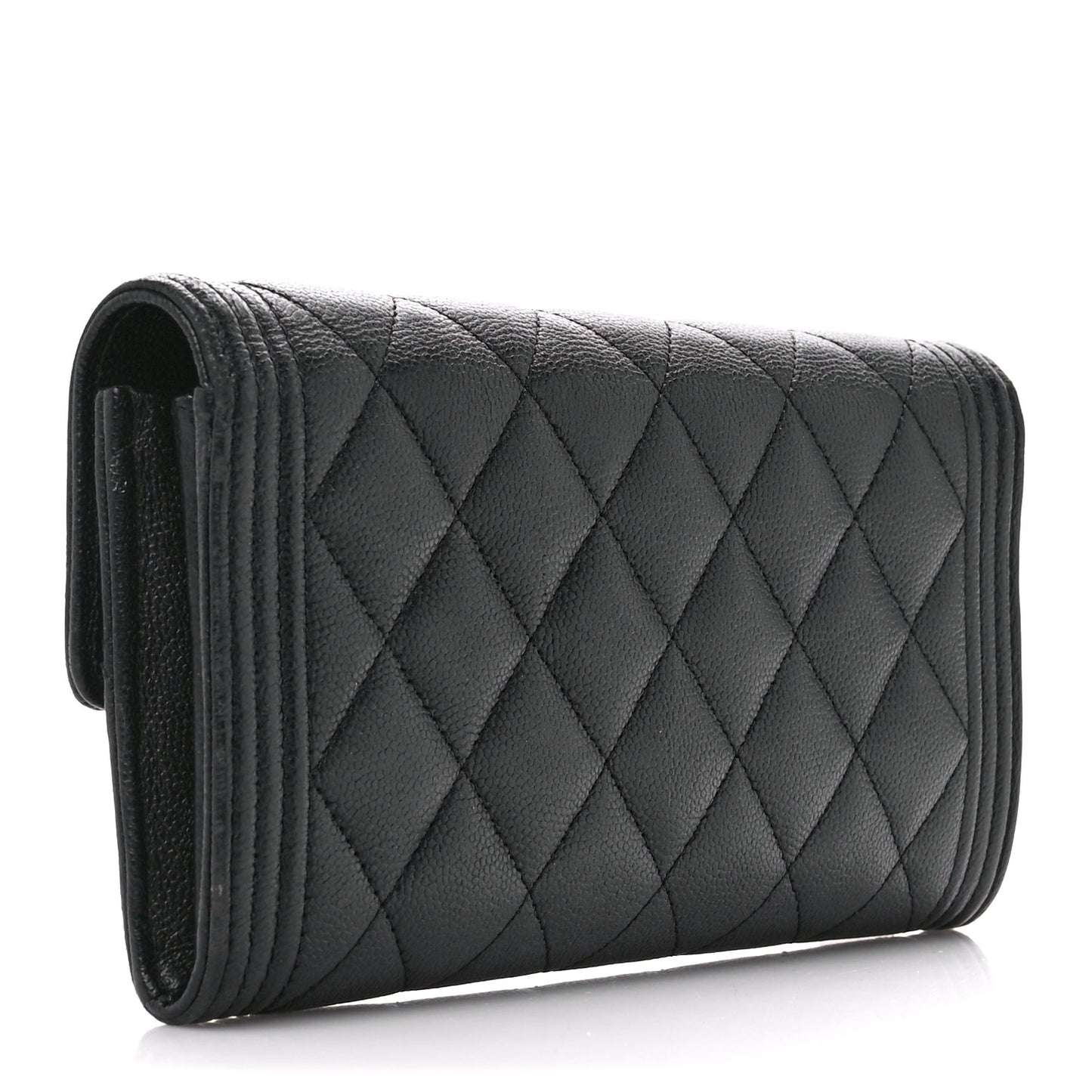 Caviar Quilted Large Boy Gusset Flap Wallet Black