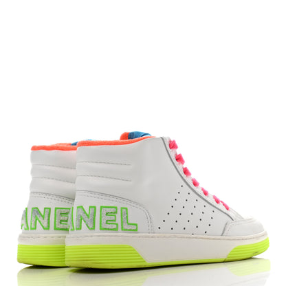 Chanel Calfskin Womens Logo High Top Sneakers 37 White Multicolor 4 of 13