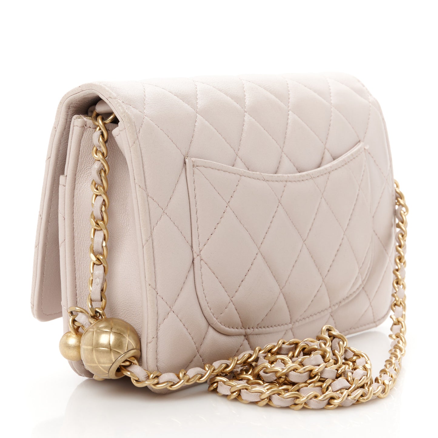 Lambskin Quilted CC Pearl Crush Wallet on Chain WOC Light Purple