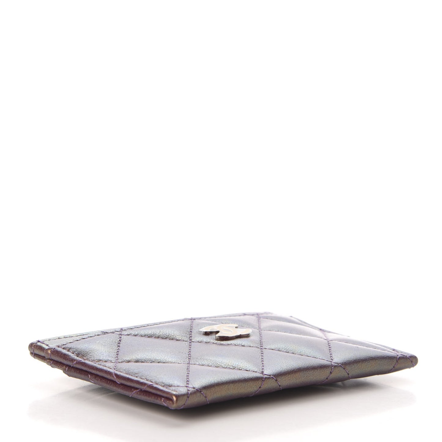 Iridescent Lambskin Quilted Card Holder Purple