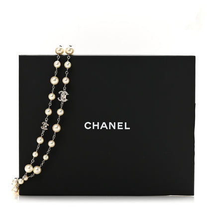 Chanel Crystal Pearl CC Long Necklace Silver 6 of 6