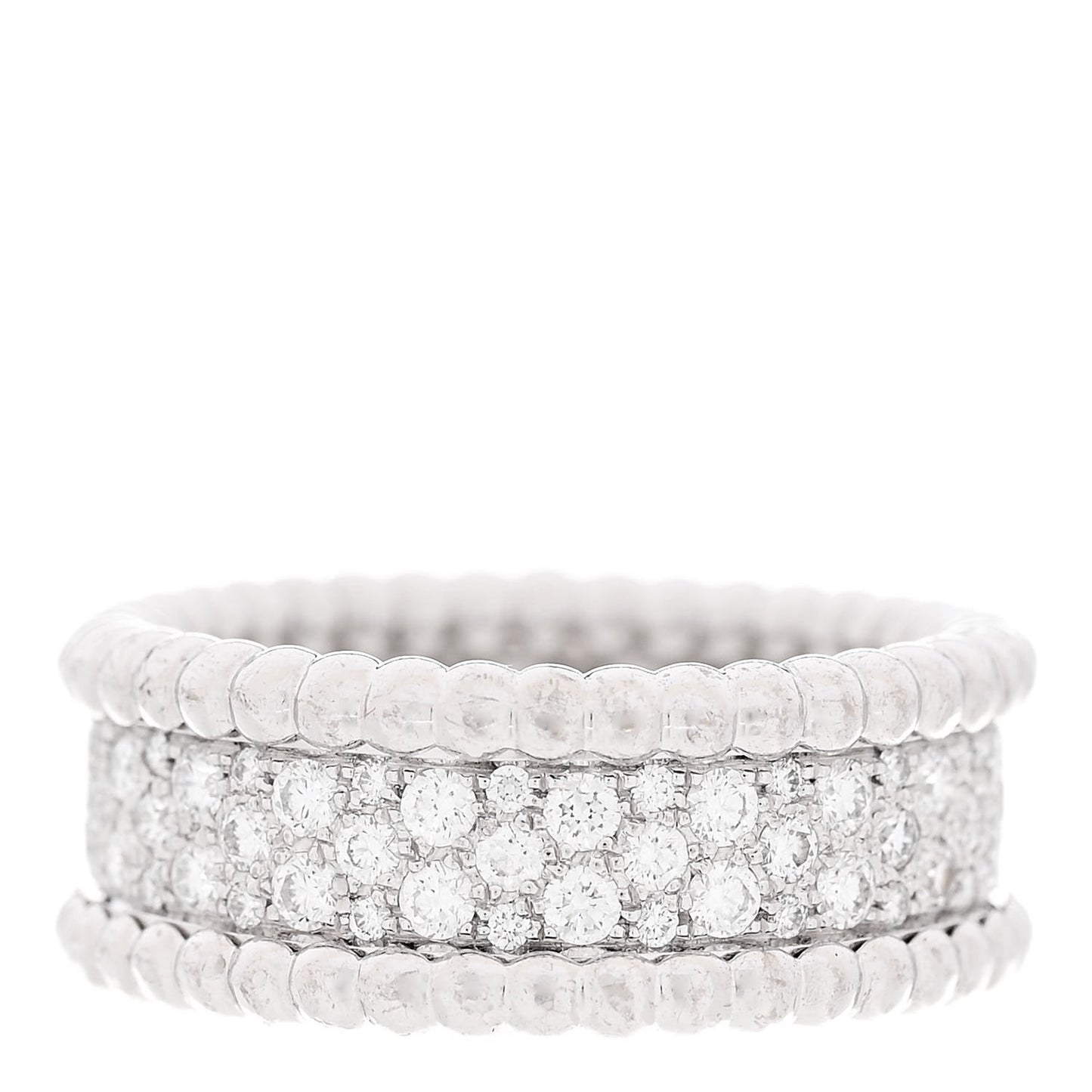 18K White Gold Diamond Perlee 3-Row Ring 53 6.5