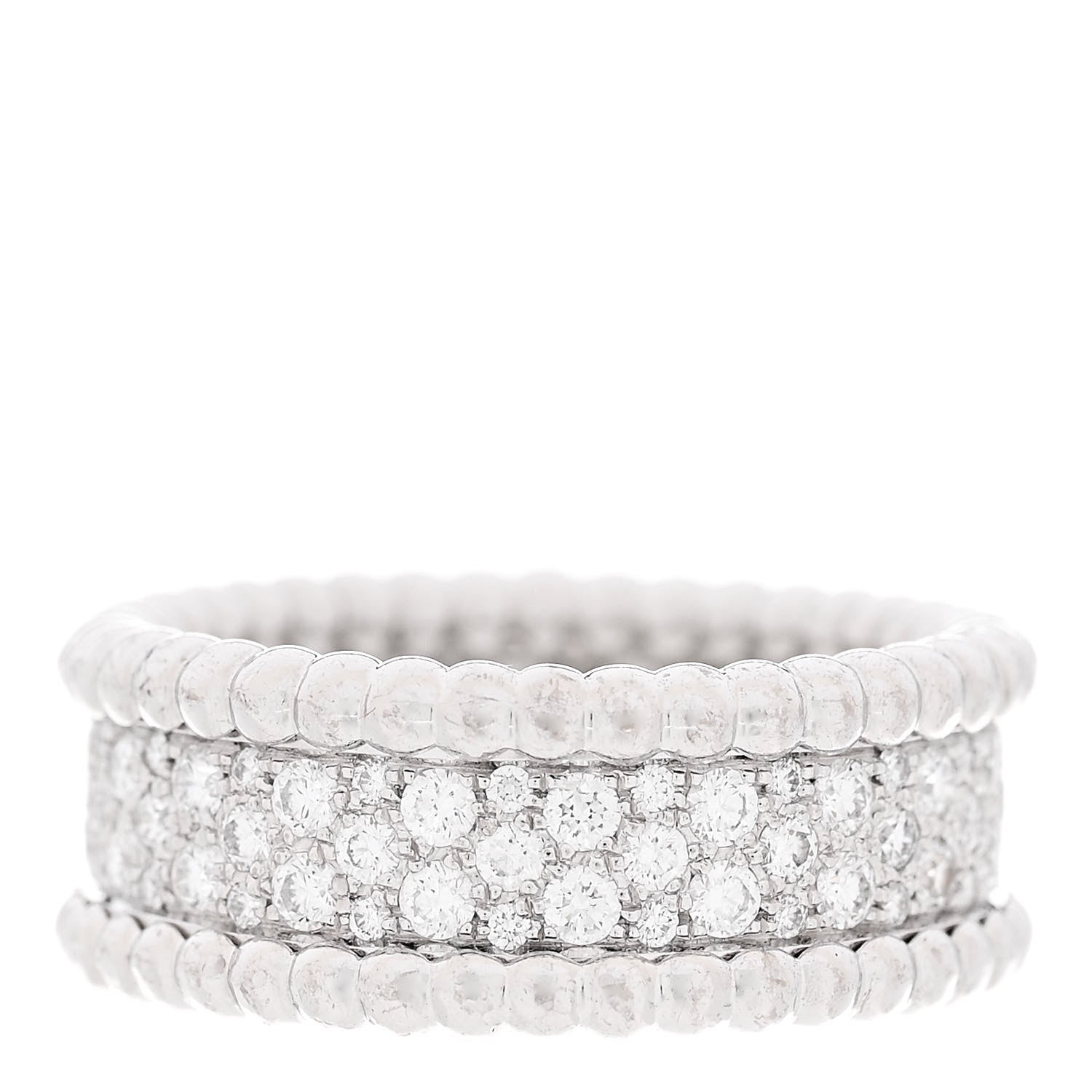 Van Cleef & Arpels 18K White Gold Diamond Perlee 3-Row Ring 53 6.5 1 of 5
