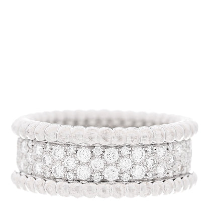 Van Cleef & Arpels 18K White Gold Diamond Perlee 3-Row Ring 53 6.5 1 of 5