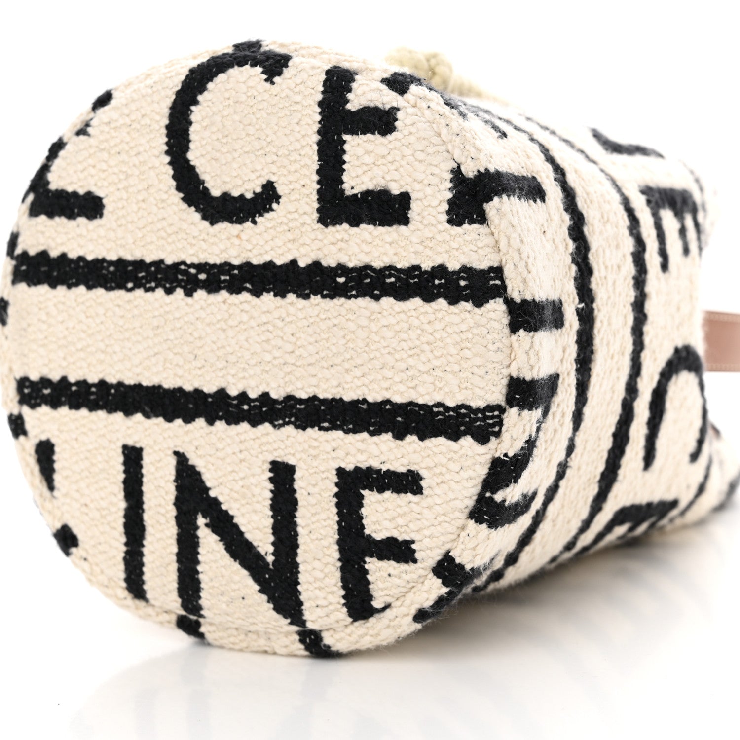 Celine All Over Textile Calfskin Striped Teen Drawstring Bag White Black 10 of 10