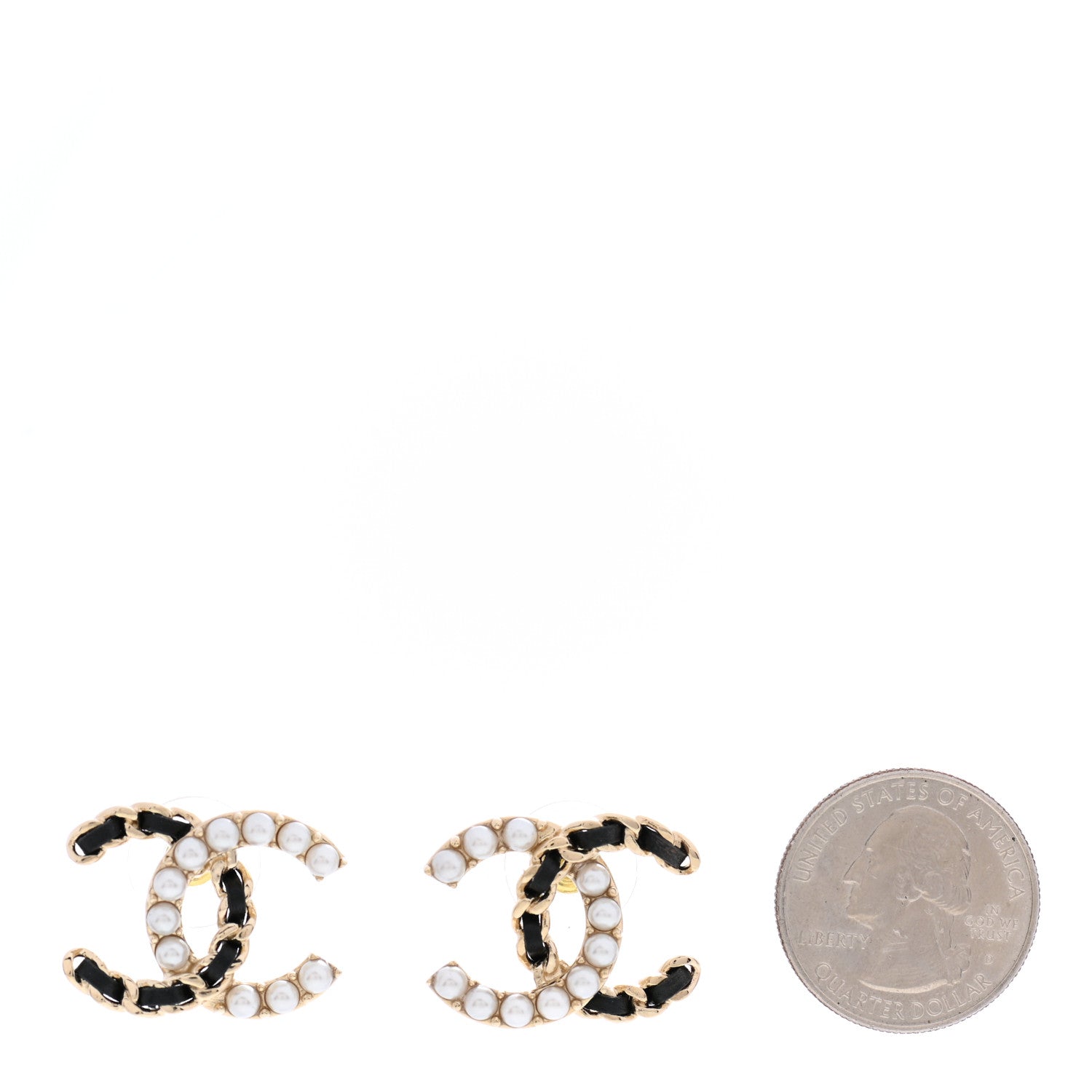 Chanel Pearl Lambskin Chain CC Earrings Gold Black 2 of 5
