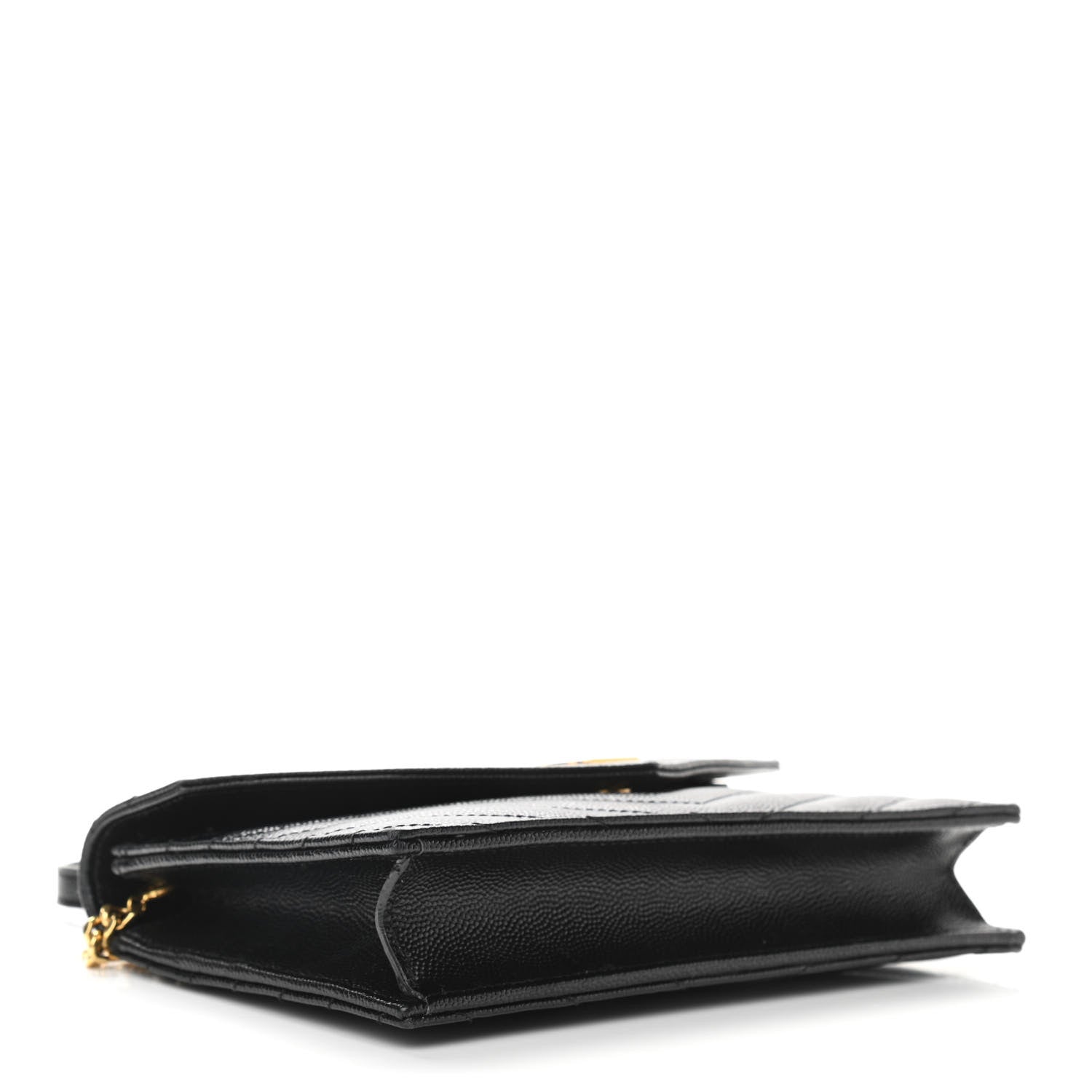 Saint Laurent Grain De Poudre Matelasse Chevron Monogram Envelope Chain Wallet Black 4 of 9