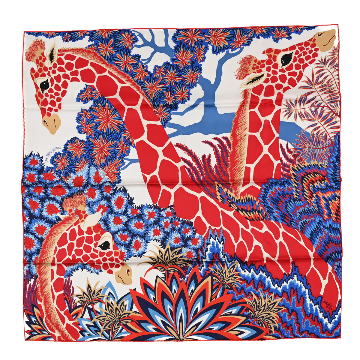 Silk Twill The Three Graces Scarf 90 White Rouge Bleu