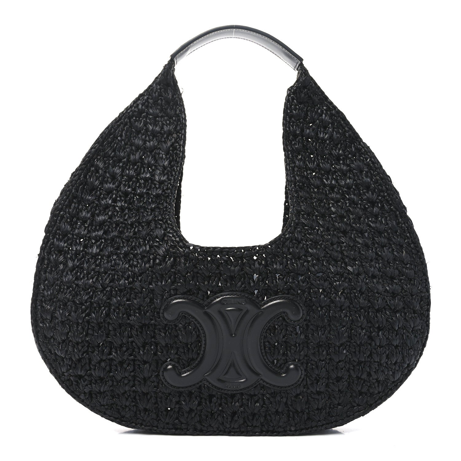 Celine Raffia Calfskin Triomphe Panier Hobo Bag Black 1 of 11