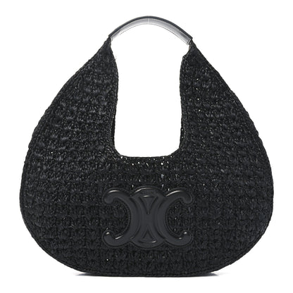 Celine Raffia Calfskin Triomphe Panier Hobo Bag Black 1 of 11