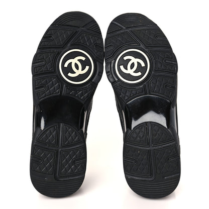 Chanel Mesh Suede Calfskin Grained Calfskin Womens CC Sneakers 39.5 White Black 5 of 7