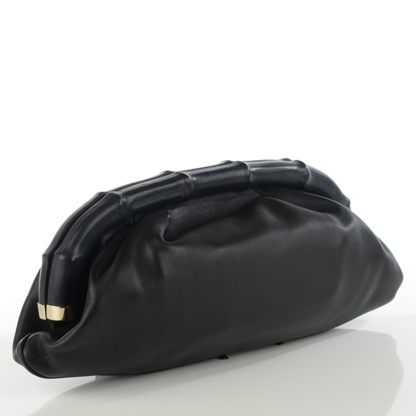 Calfskin Bamboo Frame Top Tassel Clutch Black