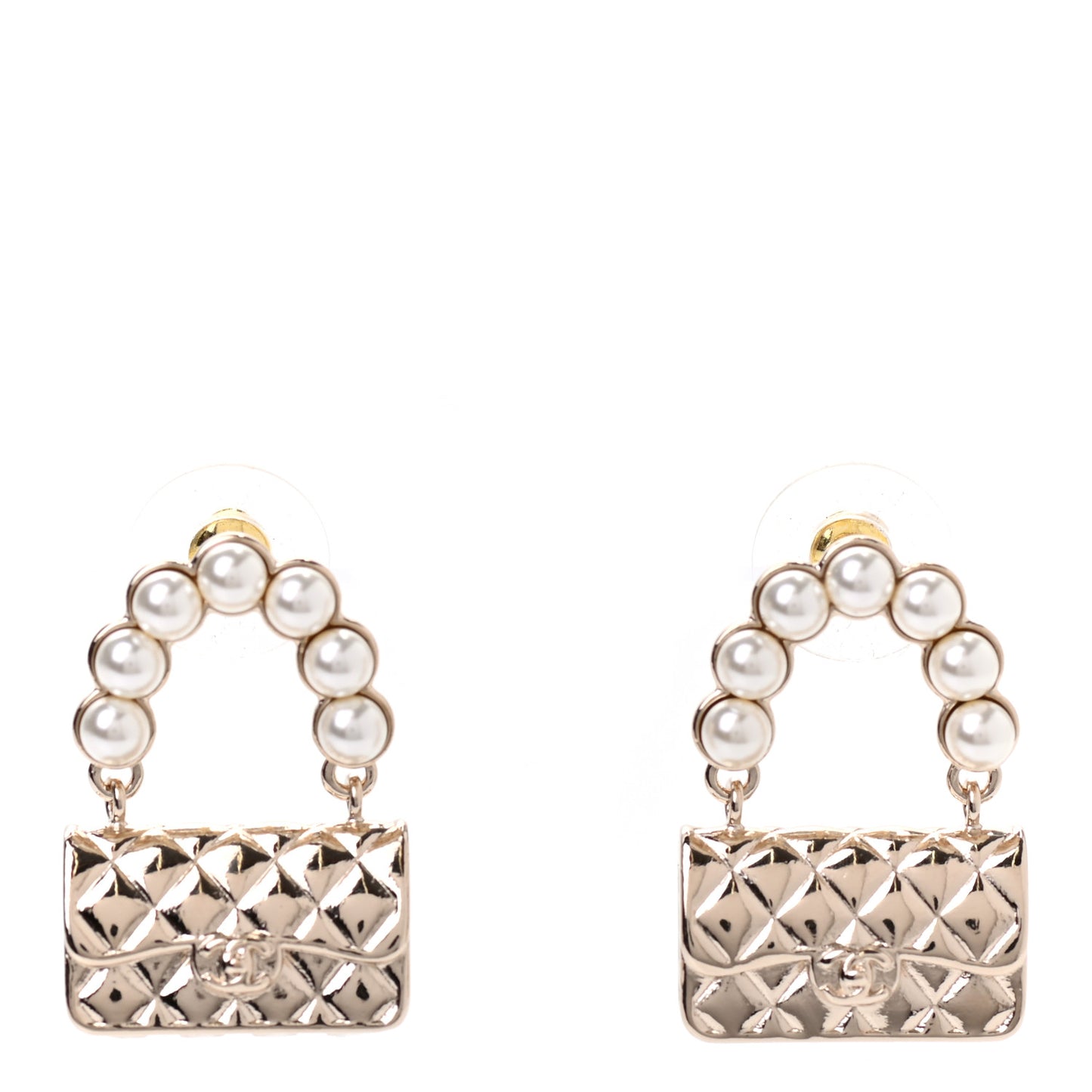 Pearl Quilted CC Flap Bag Earrings Gold