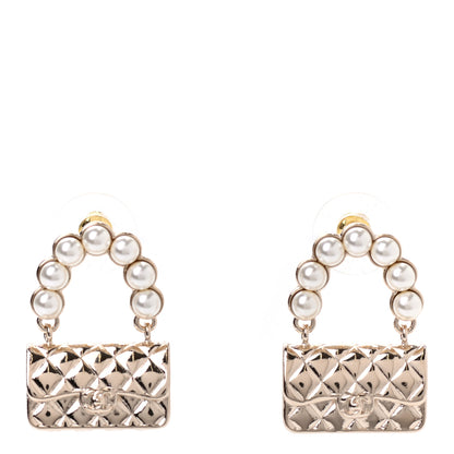 Chanel Pearl Quilted CC Flap Bag Earrings Gold 1 of 4
