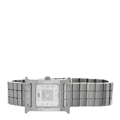 Hermes Stainless Steel Diamond Mother of Pearl 21mm Heure H Hour Quartz Watch 2 of 5