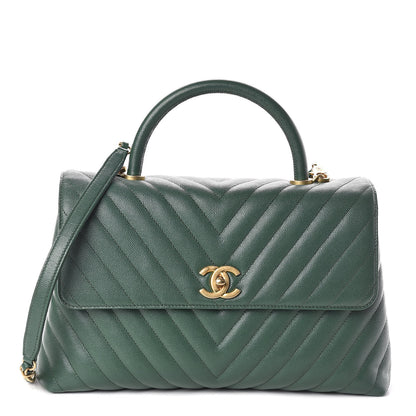 Chanel Caviar Chevron Quilted Medium Coco Handle Flap Green 1 of 10