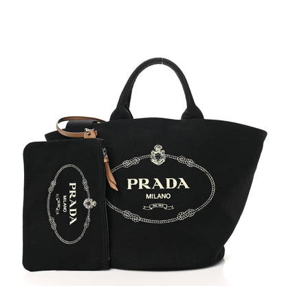 Prada Canapa Small Shopping Tote Black 3 of 10