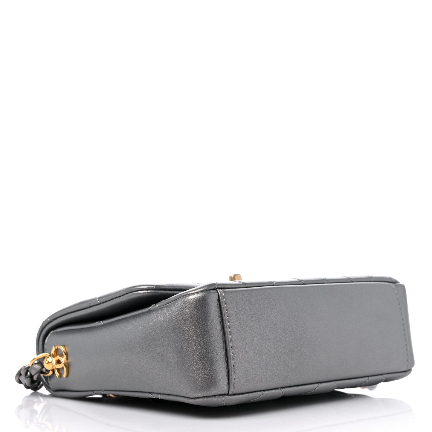 Metallic Lambskin Quilted Small Side Note Flap Grey