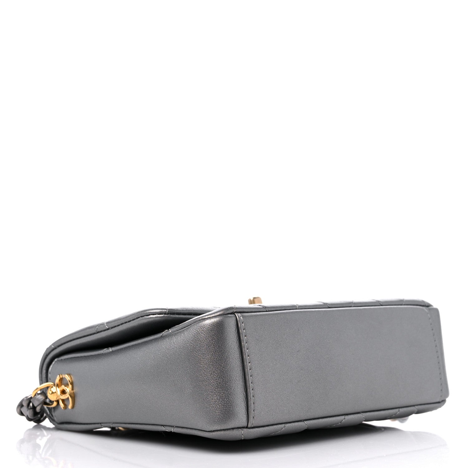 Chanel Metallic Lambskin Quilted Small Side Note Flap Grey 4 of 11