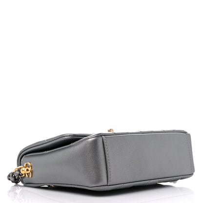 Chanel Metallic Lambskin Quilted Small Side Note Flap Grey 4 of 11