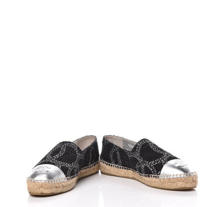 Chanel Tweed Lambskin CC Espadrilles 37 Black Silver 6 of 14