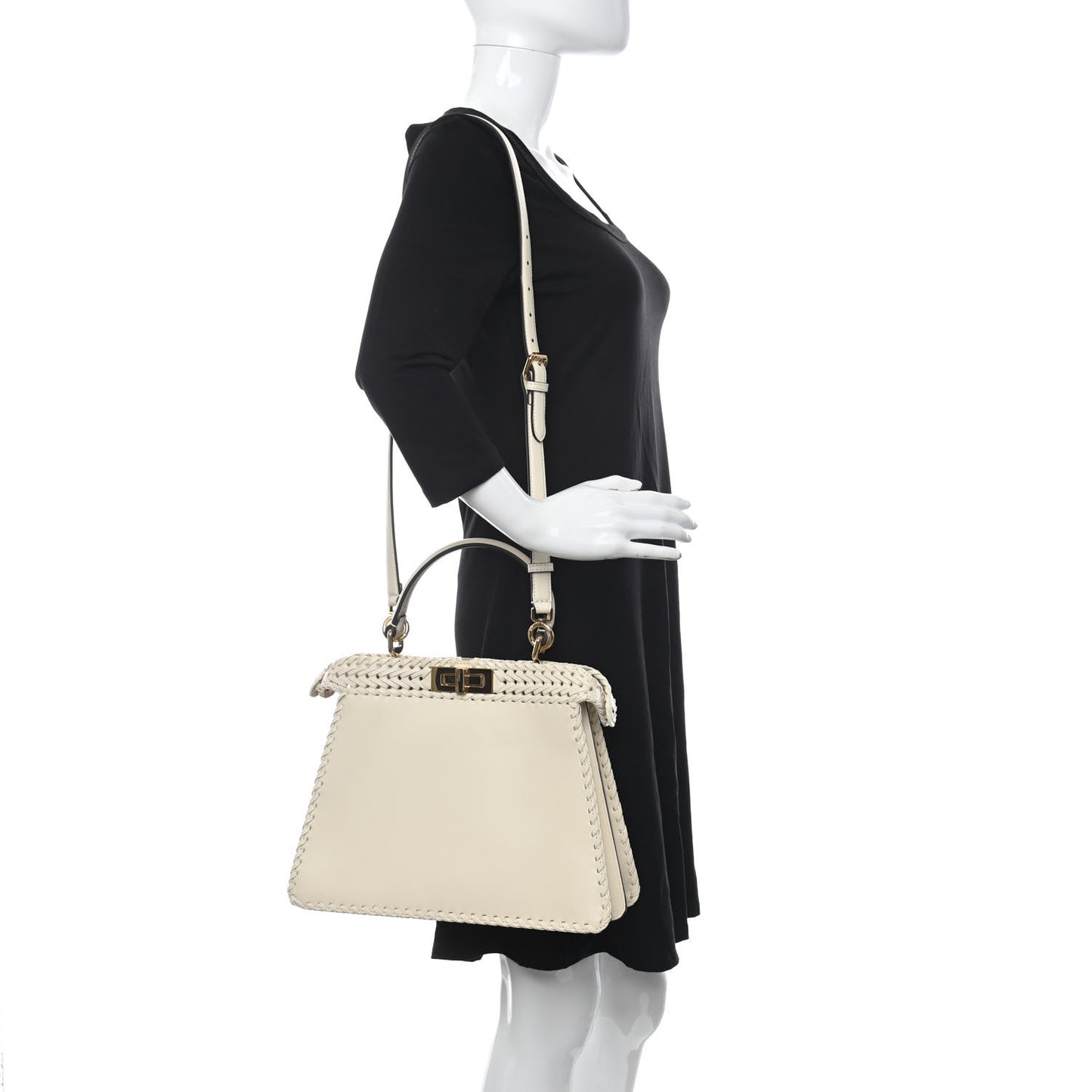 Vitello King Ceylon Shiny Nappa Woven Medium Peekaboo I SEE U Satchel White Ice