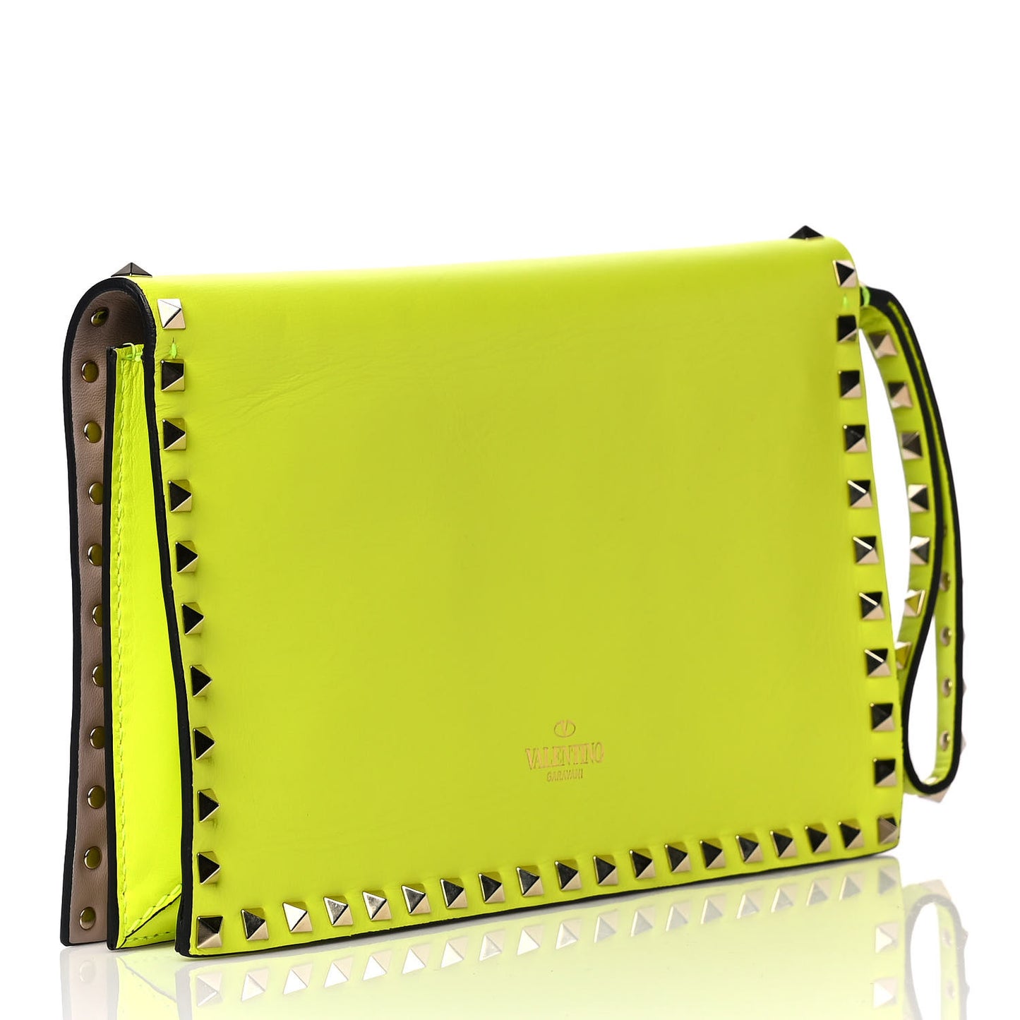 Nappa Rockstud Wristlet Clutch Yellow Fluo