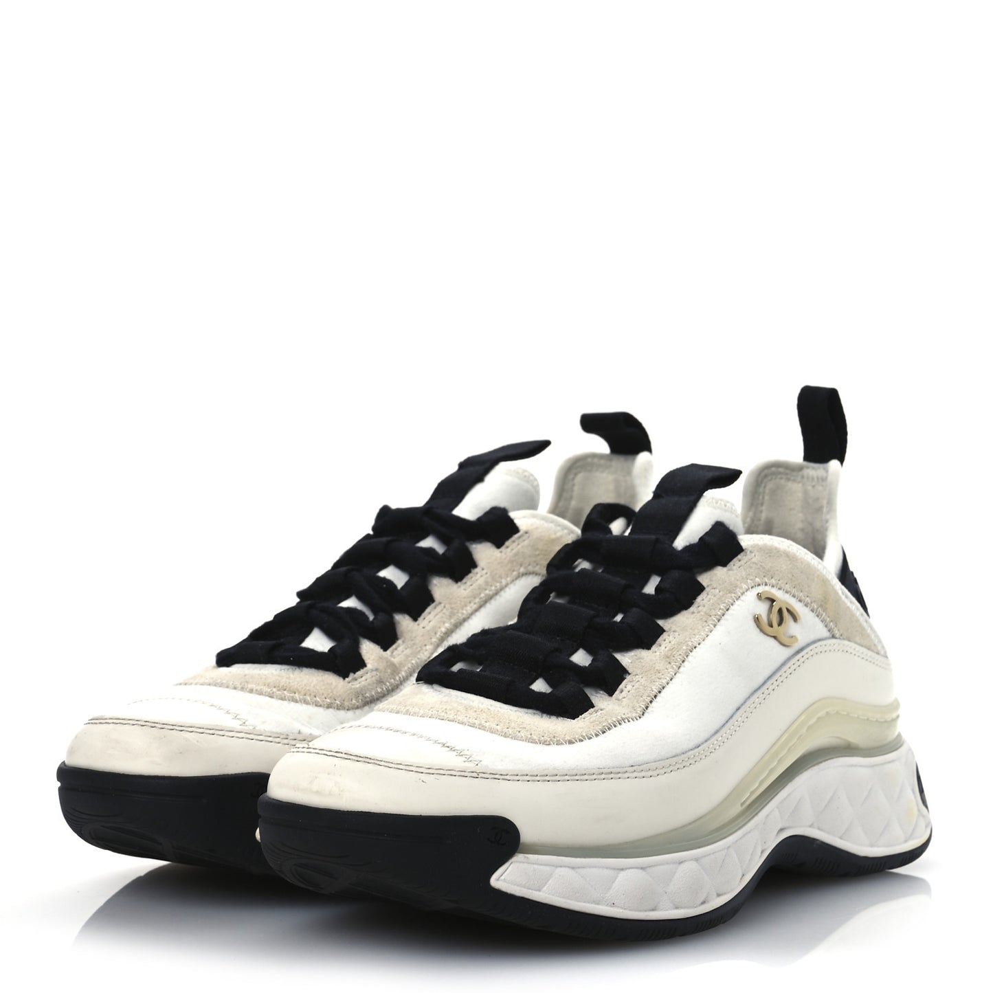 Velvet Calfskin Mixed Fibers CC Sneakers 37 Ivory Black