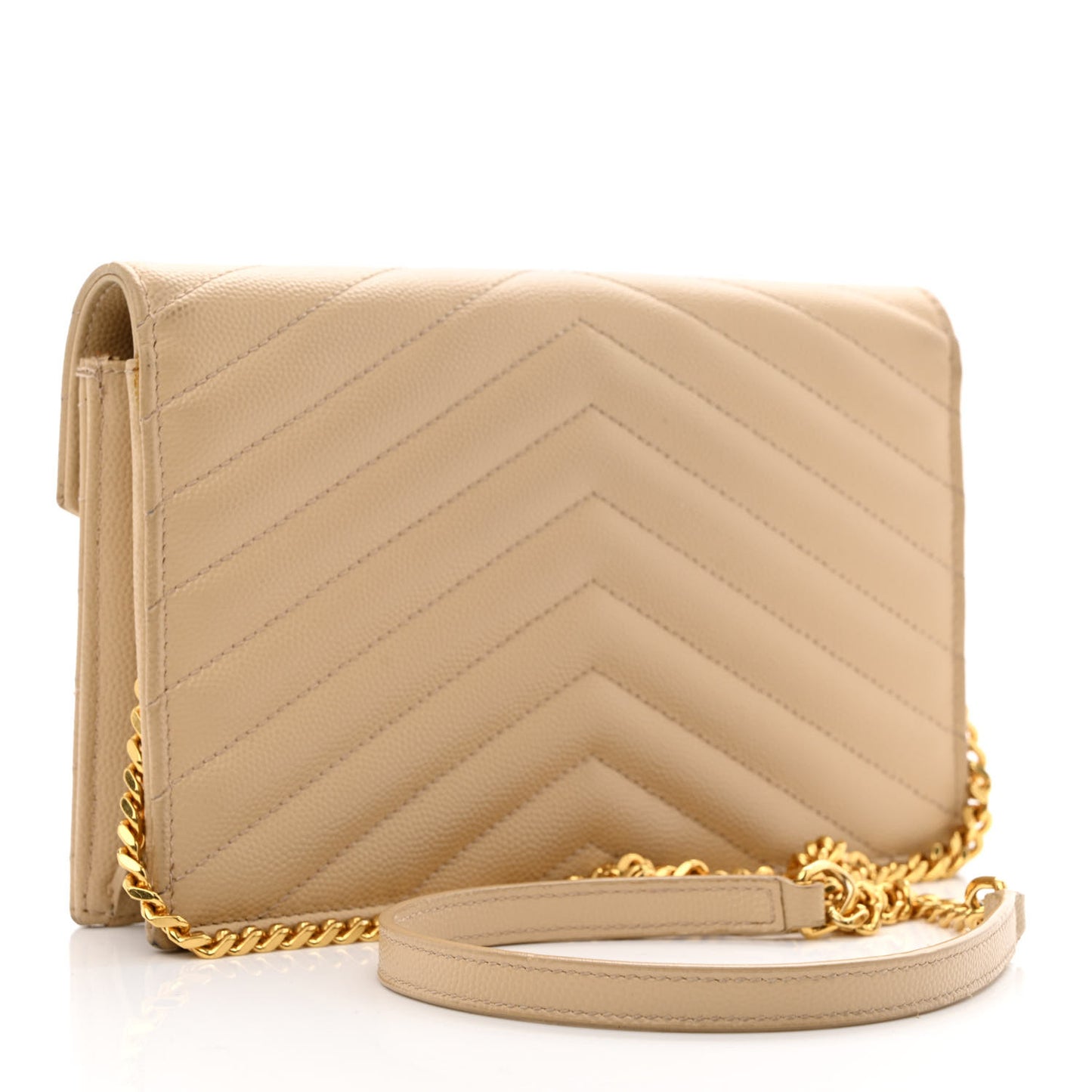 Grain De Poudre Matelasse Chevron Monogram Envelope Chain Wallet Nude Powder